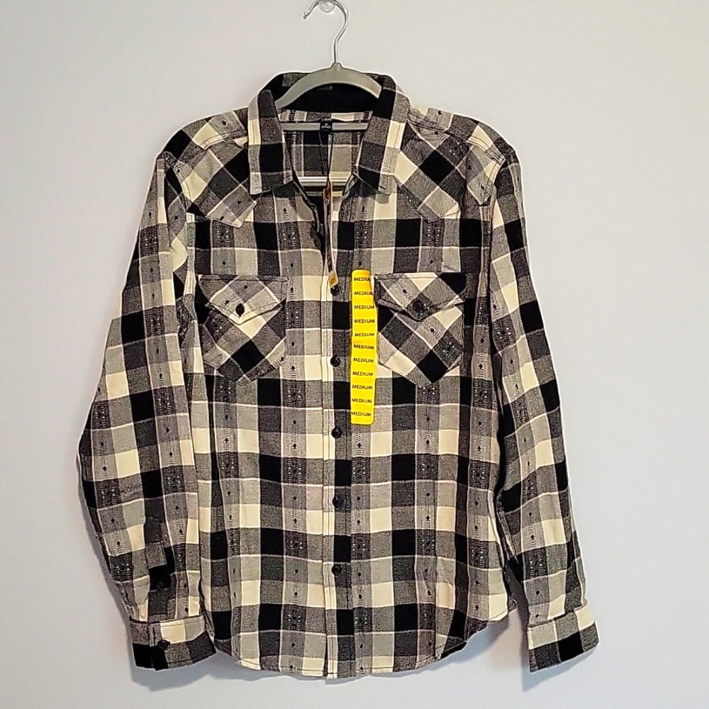 Frye Men's Jacquard Flannel Shirt Heather Grey Medium NWT
